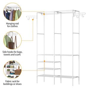 66.1x42.1x14.2in Perfect 4 Layers Shelves Closet Organizing <b>Rack</b> 42.1in Hanging Rod Fabric <b>Rack</b> Weight Capacity for <b>Clothes</b> - Product Image 6