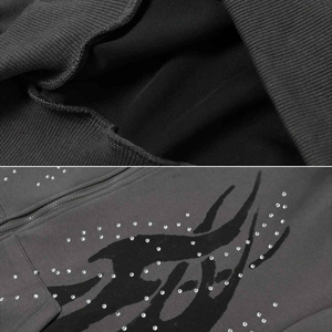เสื้อฮู้ดดี้สกรีนลายเทรนดี้ประดับคริสตัล ทรงโอเวอร์ไซส์ ซิปเต็มตัว ผ้าฝ้ายพรีเมียม 100% สไตล์สตรีทแฟชั่น สำหรับทุกเพศ - Product Image 4