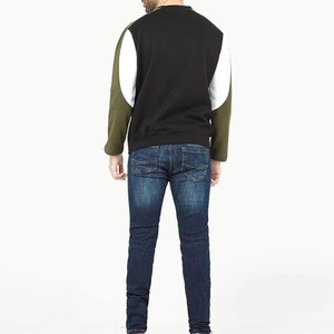 Sweat-shirt à col rond contrasté noir et vert olive pour homme, manches longues, pull décontracté, vêtements d'automne et d'hiver - Product Image 3