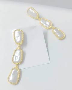 Boucles d'oreilles longues en perles naturelles artisanales 5 CM, argent sterling 925 plaqué or 18 carats, bijoux de créateur, boucles d'oreilles de mariée en perles - Product Image 2