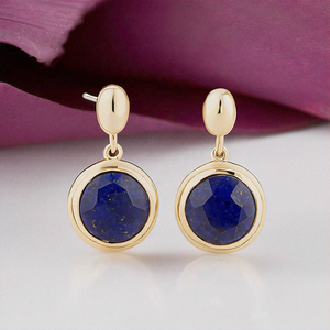 Boucles d'oreilles en pierre naturelle Lapis Lazuli en argent sterling 925 plaqué or 18 carats Parure de bijoux pour femme - Product Image 3