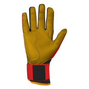 <b>Red</b> Leather Batting <b>Gloves</b> with Yellow Trim Durable Pull On Closure for Training Unisex Adult - Product Image 4