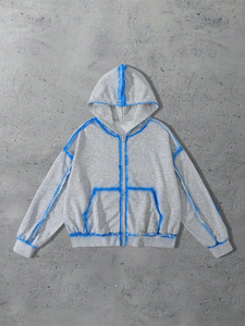 Sudaderas con capucha de corte holgado y efecto desgastado para hombre, de algodón French Terry de alto gramaje, estilo casual y streetwear, con cremallera, proveedor mayorista - Product Image 2