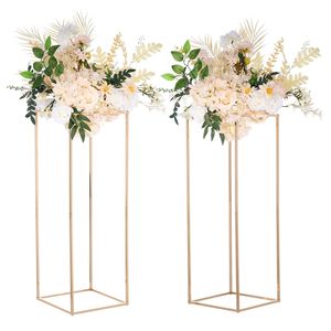2 pièces, 31,5 pouces de haut, Colonne de vase géométrique en métal doré, Support floral de mariage et Présentoir floral rectangulaire pour décorations de table - Product Image 1