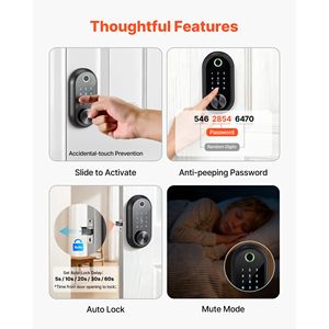 Cerradura Electrónica Biométrica de Huella Dactilar con Bloqueo Automático y Código de Un Solo Uso, y Contraseña Anti-Espionaje para Puertas de Madera - Product Image 5