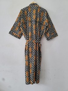 Robe Kimono Longue Asymétrique Premium 100% Coton Imprimé Léopard Col V Taille Haute Manches Longues Écologique Respirante - Product Image 4
