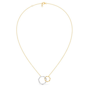 <b>Interlocking</b> Organic <b>Ring</b> Diamond <b>Necklace</b> with Dual Open Circle Frame and Modern Two Tone Design - Product Image 2