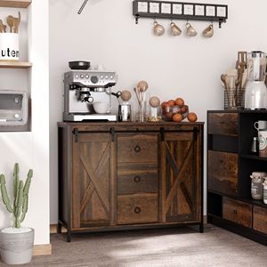 "Rustic Barn Door <b>Sideboard</b> Cabinet for Living Room with 3 Adjustable Drawers" - Product Image 2