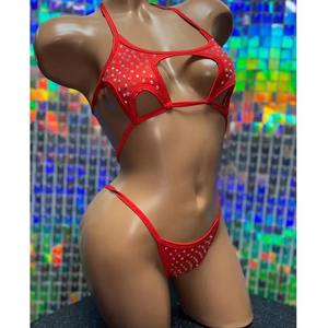 Conjuntos de bikini de dos piezas sin espalda con pedrería y diseño único de sujetador con círculo metálico, diseño personalizado, MOQ bajo. - Product Image 1
