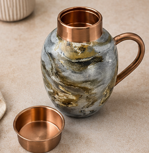Modern <b>Marble</b> Pattern Copper Handle Jug Other Drinkware Premium High Capacity Ayurvedic Wellness <b>Bedside</b> Carafe with Integrated - Product Image 4