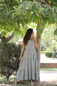 Vestido Maxi con estampado de bloque de mano indio para mujer Vestido de verano de algodón informal Estilo bohemio Vestido largo Maxi Tela de cintura natural - Product Image 2