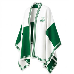 Iota Phi Lambda Sorority Women’s White & Green Cape Shawl Cardigan Casual Striped Open Front Cape Shawl Daily Wear Square <b>Scarf</b> - Product Image 2
