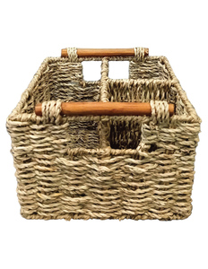 Panier de rangement écologique en jacinthe d'eau, rectangulaire, tissé, avec poignées en bois, pour la maison et la salle de bain - Product Image 5
