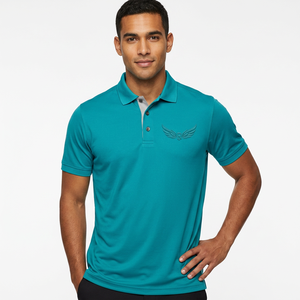 Polo de Manga Corta Color Verde Azulado para Hombre, Logotipo Bordado, Color Sólido, Informal, Transpirable, Tela Oxford - Product Image 6