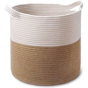 Eco-Friendly Two-Tone Woven <b>Rope</b> <b>Basket</b> Heavy Duty Cotton Laundry Hamper Stylish Multi-Purpose <b>Storage</b> Bin for Home Decor <b>Basket</b> - Product Image 1