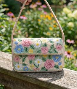 Blossom <b>Charm</b> Handmade Fashion Purse Floral Elegance Bead Embellished Shoulder Bag Royal Garden Vintage Women's Purse - Product Image 1