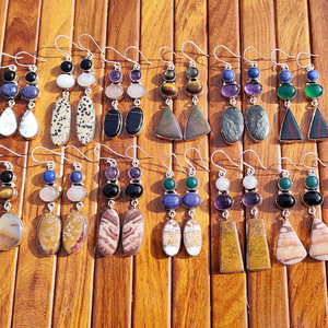 Pendientes Colgantes Bohemios de Piedras Preciosas Naturales Surtidas al por Mayor, Hechos a Mano, Chapados en Plata, de Latón con Múltiples Piedras, Regalo para Mujer - Product Image 6