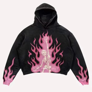 เสื้อฮู้ดดี้ผู้ชายแบบเต็มตัวทรงโอเวอร์ไซส์ ล้างสีแบบแอซิดวอช พิมพ์ลายสกรีน ทรงบ็อกซี่ ฟิต ผ้าดิสเทรส ขายส่ง FORTLEO - Product Image 5