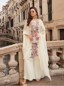 Today Presenting Sayuri Designer Collection Melodi Western Wear Blouse <b>Shrug</b> with Palazzo Premium Chinon Silk Embroidery Work - Product Image 3
