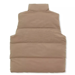 Men's <b>Beige</b> Stand Collar Puffer Vest Zipper Closure Windproof Casual Winter Outerwear Regular Fit Solid Color <b>Waistcoat</b> - Product Image 2
