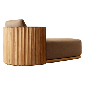 Chaise longue moderne en teck avec coussin rembourré incurvé et panneaux cannelés – Design minimaliste pour l'extérieur, idéale pour les villas, les centres de villégiature et les bords de piscine - Product Image 3