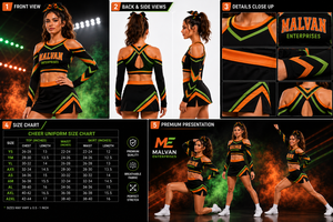 Ensemble d'uniformes de cheerleading sur mesure pour femmes, en polyester, avec haut court à manches longues et mini-jupe, orné de strass - Product Image 6