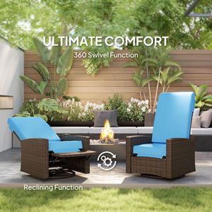 Poltrona Reclinabile Girevole in Vimini Blu Cielo Resistente all'Acqua con Poggiapiedi Sollevabile e Rotazione a 360° - Product Image 5