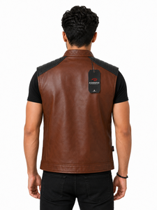 Comfortable <b>men</b> <b>leather</b> <b>vest</b> with strong construction soft lining practical pockets and classic style for biking and outdoor use - Product Image 5
