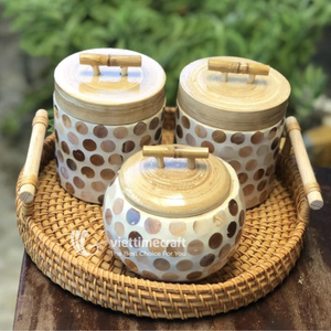 Tarro de Bambú con Incrustaciones de Madreperla, Recipiente Ecológico para Almacenamiento, Tapa de Bambú, Diseño Artesanal de Lujo, Estilo Bohemio, Utensilios de Cocina - Product Image 2