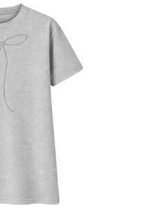 T-shirt en coton gris personnalisé pour femme avec nœud en strass minimaliste, manches courtes, col rond, haut décontracté tendance pour femme, personnalisable OEM - Product Image 4