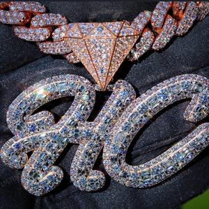 Colgante Personalizado con Letra HC, Diamante Moissanita Real VVS1 D, Baño de Oro sobre Plata de Ley, Collar con Colgante para Hombre - Product Image 1