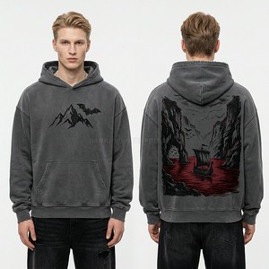 Navy Blue Zip Up Hoodie Men Custom Graphic Full Zip Sweatshirt Midnight Castle Design Vintage Wash Oversized Fleece Hoodie Top - Product Image 5