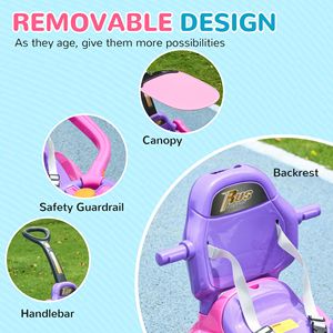 3-in-1 Pink <b>Push</b> <b>Car</b> with Music Horn Canopy & Safety Guardrail Sliding <b>Car</b> Toy with Removable Handle - Product Image 5