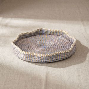 Rectangle Scalloped Rattan Storage Tray Scalloped Edge Bohemian Design Sustainable Multifunction for <b>Table</b> Kitchen Neatening - Product Image 1