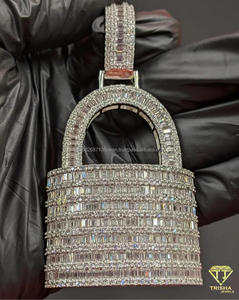 Colgante de Plata de Ley con Diseño de Candado y Diamantes Moissanite de Primera Calidad, Certificado por GIA, Chapado en Rodio, Ideal para Regalo - Product Image 5