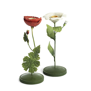 Blooming Garden Candle Holder Hand-Painted Metal Taper Stand with <b>Leaves</b> & Flowers - Product Image 1
