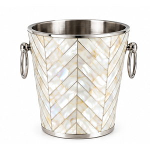 Seau à glace en acier inoxydable avec incrustation Chevron en nacre, design mosaïque fait main, refroidisseur à vin et champagne en coquillages - Product Image 1