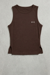 Débardeur marron ajusté sur mesure avec fente latérale, col montant, sans manches, pour femme, coupe slim, couleur unie, style camisole, idéal pour l'été - Product Image 4