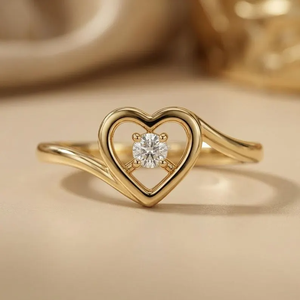 Bague solitaire en or massif 14 carats avec diamant rond de 1 carat, couleur F, pureté VS1, forme cœur, pour diamant CVD, idéale pour une demande en mariage romantique. - Product Image 1
