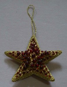 Indian Best Quality Fabric <b>Material</b> <b>Red</b> Crown Shape Golden Zari Embroidery With Beaded Work Christmas Tree Hanging Ornaments - Product Image 3