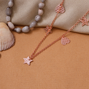Collar con Colgante de Estrella y Corazón en Oro Rosa, Cadena Delicada para Mujer, Hecho a Mano, Moderno, Regalo de San Valentín, Collar para Fiesta - Product Image 2