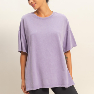 Camiseta Oversize Lavanda de Algodón con Efecto Ácido, Cómoda, Estilo Urbano, Tejido de Punto para Mujer - Product Image 1