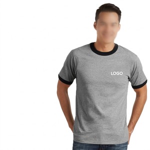 T-shirt à manches courtes gris pour homme, 150 g/m², avec bordure contrastée noire, col rond, style décontracté, coupe classique, logo imprimé à l'avant - Product Image 1