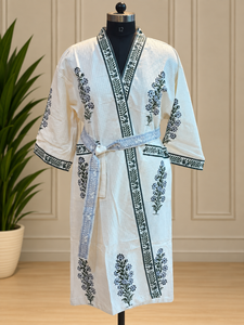 Peignoir Kimono Unisexe Léger Multi-usages en Coton Imprimé à la Main Motif Floral Moghal Buta pour Femme et Homme, Robe de Spa, Vêtement de Détente Hôtelier, Export - Product Image 2