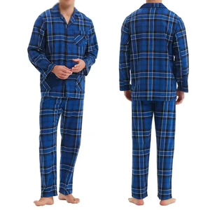 Ensemble pyjama à carreaux bleu royal pour hommes, col à revers, manches longues, en coton doux et aérien, confortable et décontracté, vêtements de nuit pour hommes, costumes de maison - Product Image 4