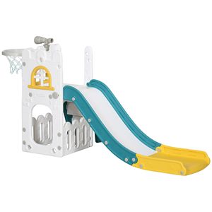 Scivolo Giallo 4-in-1 per Bambini con Canestro da Basket, Telescopio e Cestini Portaoggetti per Età 1-3 Anni - Product Image 1