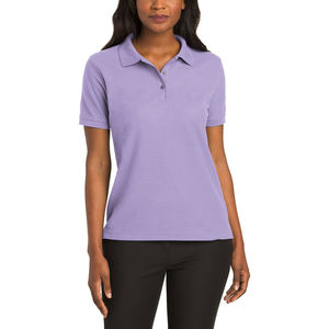Polo Morado para Mujer, Manga Corta, Corte Ajustado, Color Sólido, Informal, Tejido de Poliéster Transpirable, para Primavera/Verano - Product Image 1