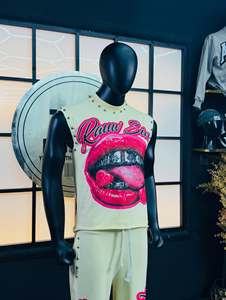 Conjunto de Camiseta sin Mangas y Pantalones Holgados Personalizados para Hombre, Estilo Urbano, Cuello Redondo Estampado, Tejido de Algodón y Spandex, Ropa de Verano - Product Image 2