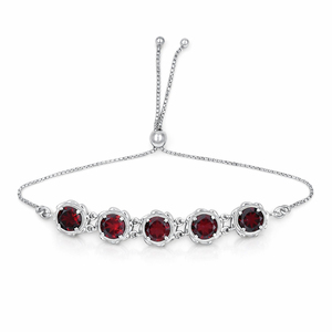 Bracelet à breloques en argent sterling 925 avec pierre ronde grenat, design à 5 maillons, plaqué or et rhodium - Product Image 2