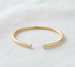 Bracelet manchette ouvert ajustable en or véritable 14K avec diamant de laboratoire 0,15 ct E-VS serti clos, pour femme, bijoux fins - Product Image 3